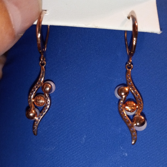 14K Rose Gold Pearl Dangle Earrings - Picture 7 of 9